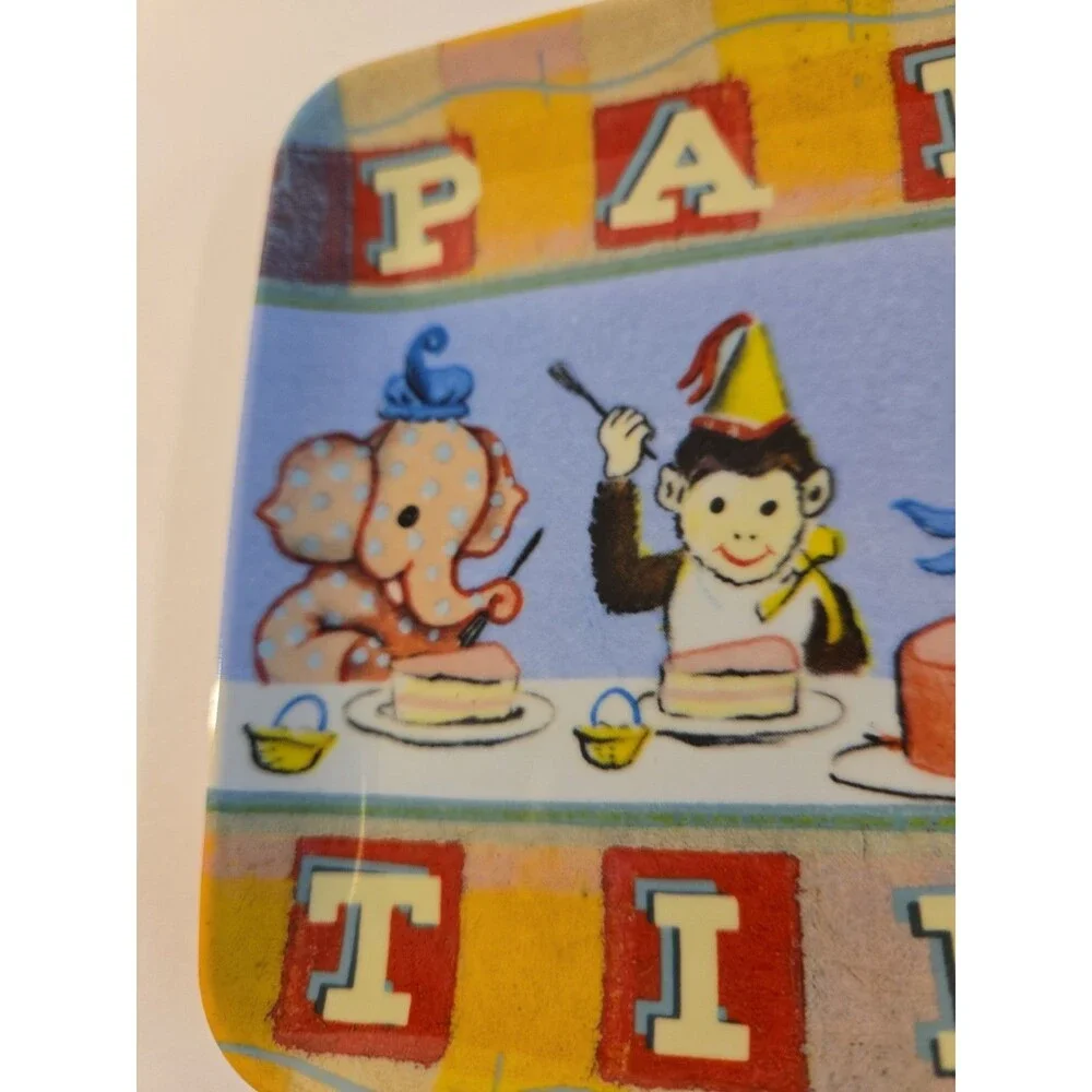 VTG Melamine Ware Rectangle Small Plate Tray Party Time Party Animals Artbird
